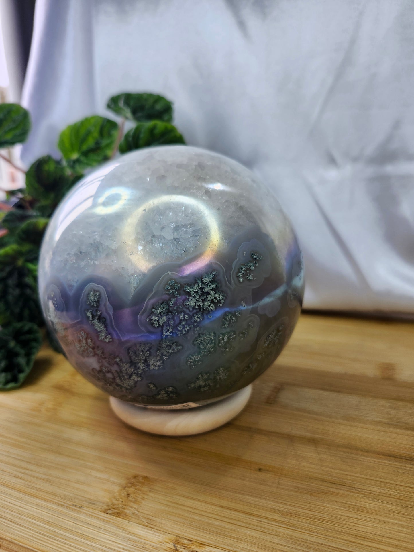 MOSS AGATE WITH QUARTZ SPHERE