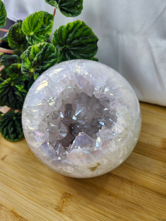 MOSS AGATE WITH QUARTZ SPHERE