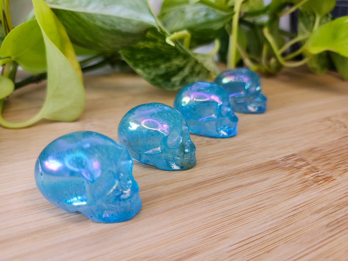 BLUE AURA QUARTZ SKULL