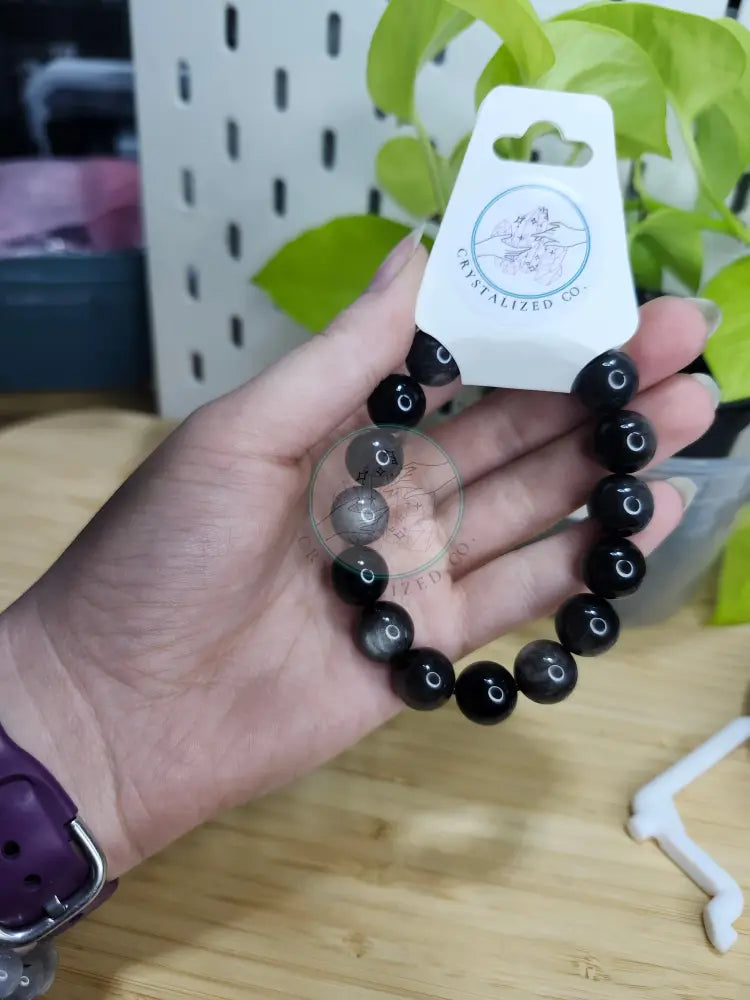 13mm SILVER SHEEN OBSIDIAN BRACELET