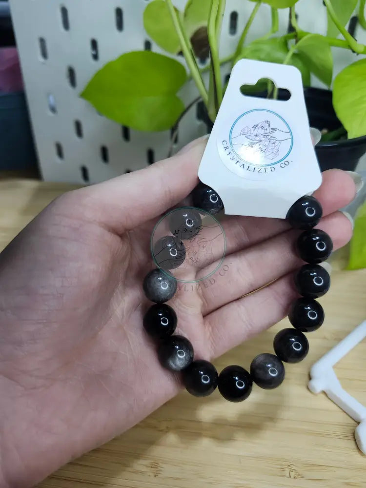 13mm SILVER SHEEN OBSIDIAN BRACELET