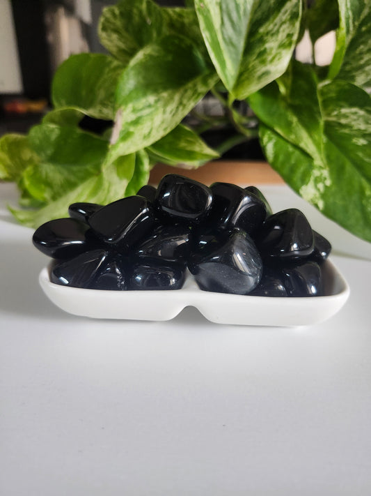 BLACK OBSIDIAN TUMBLED STONES