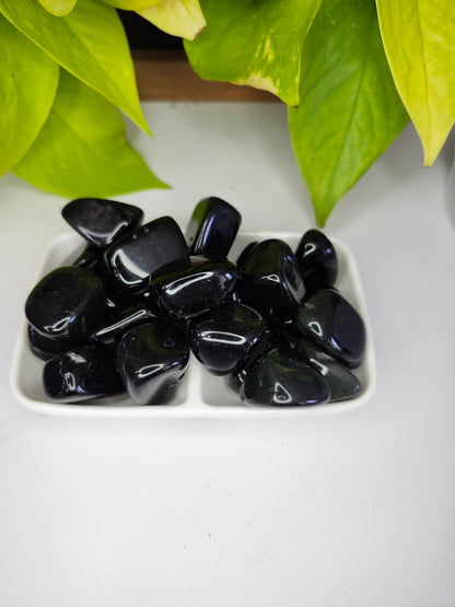 BLACK OBSIDIAN TUMBLED STONES