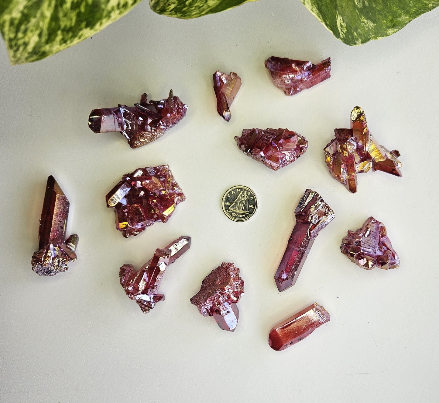 CLEAR QUARTZ RED AURA CLUSTER