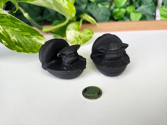 GROGU IN HOVERING PRAM BLACK OBSIDIAN CARVING