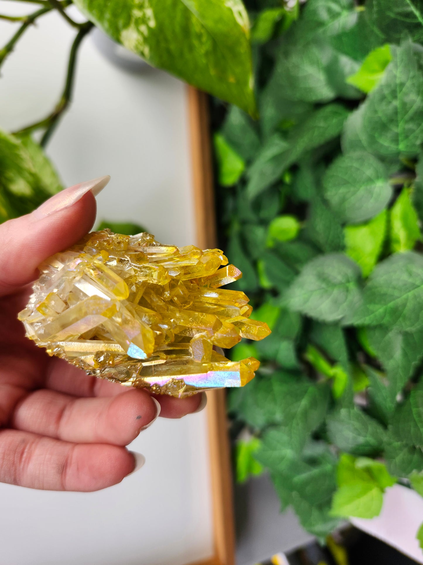 YELLOW AURA QUARTZ CLUSTER