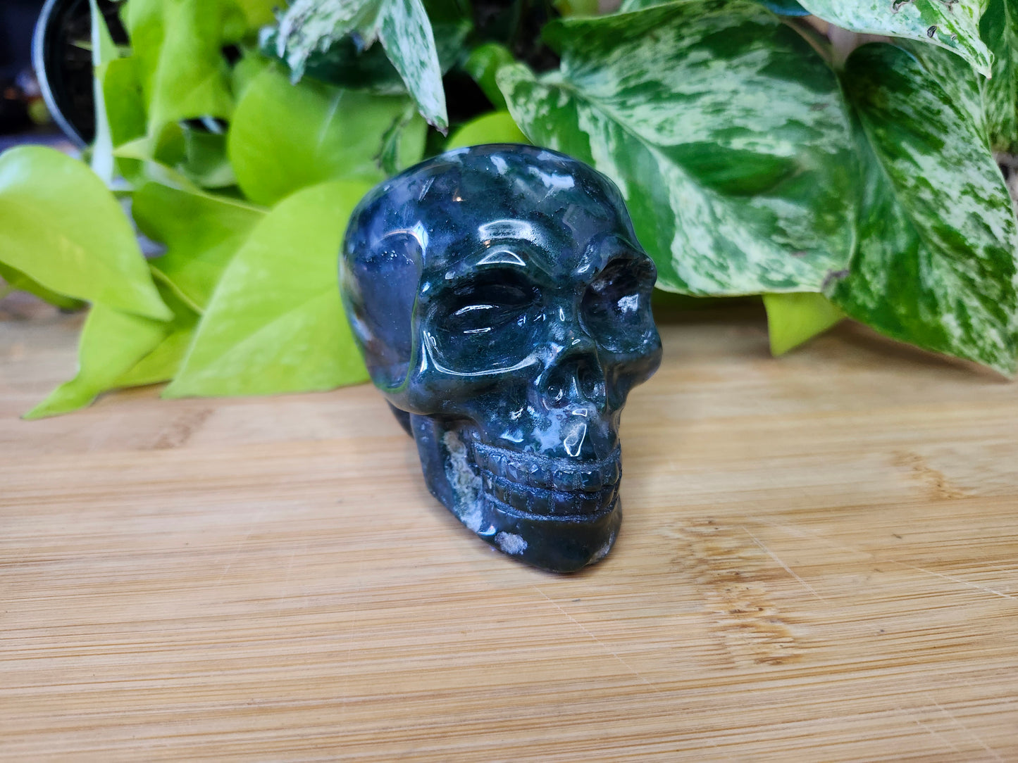 MOSS AGATE SKULL (CARVING)