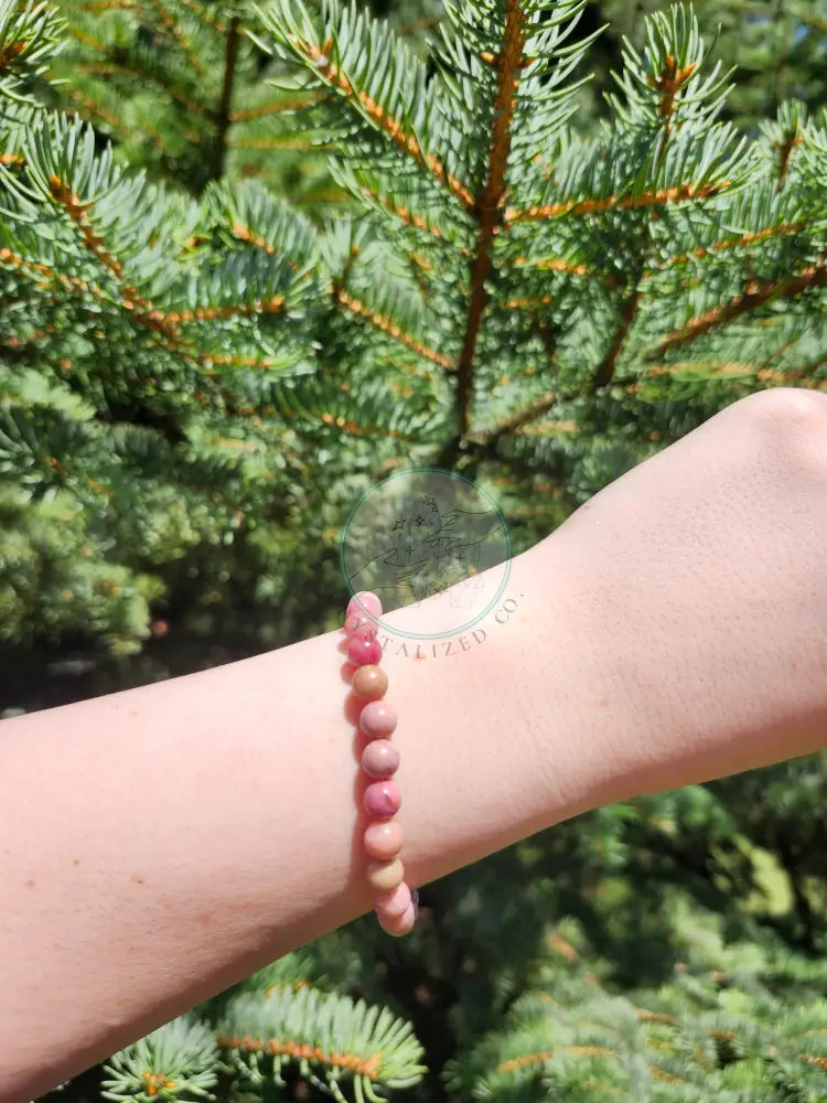 6mm PINK PETRIFIED WOOD BRACELET