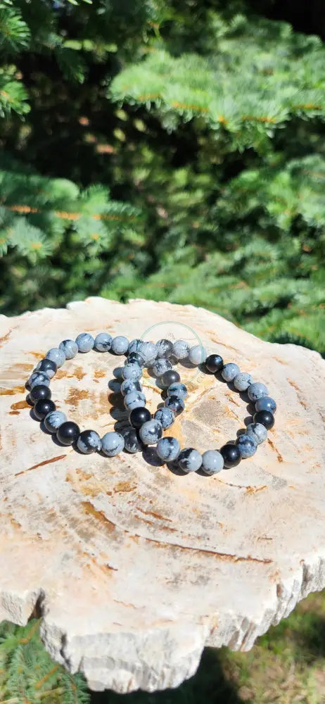 8mm SNOWFLAKE OBSIDIAN BRACELET