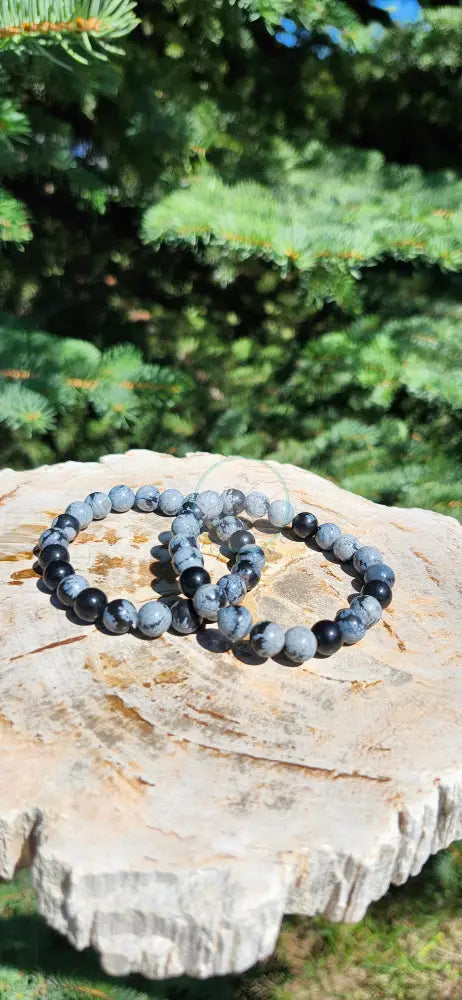 8mm SNOWFLAKE OBSIDIAN BRACELET