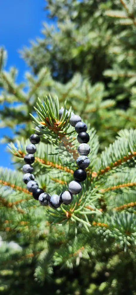 8mm SNOWFLAKE OBSIDIAN BRACELET