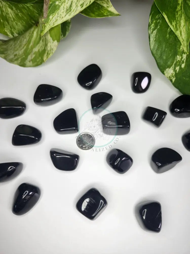 BLACK OBSIDIAN TUMBLED STONES - TUMBLED STONES