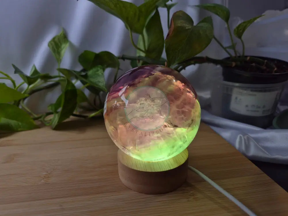 FLUORITE SPHERE W/LIGHT BASE