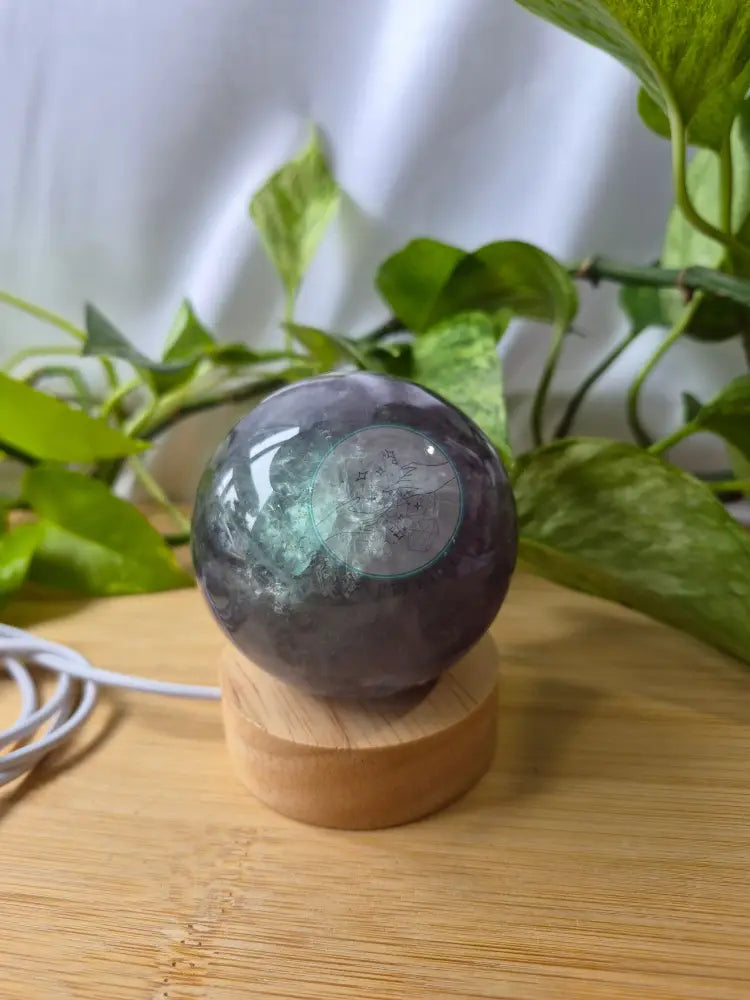 FLUORITE SPHERE W/LIGHT STAND
