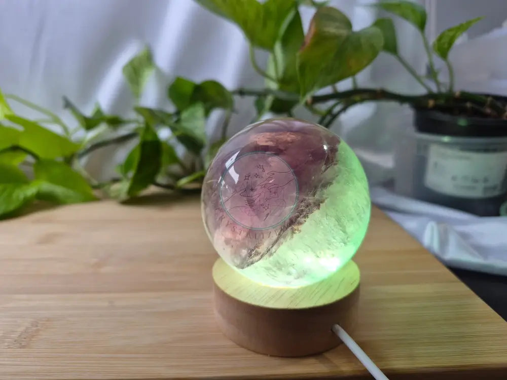FLUORITE SPHERE W/LIGHT STAND