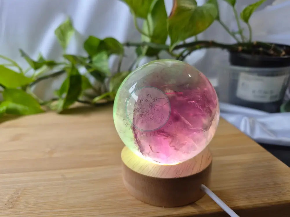 FLUORITE SPHERE W/LIGHT STAND