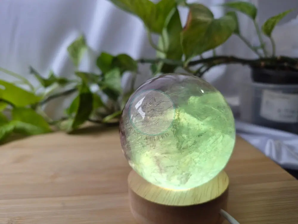 FLUORITE SPHERE W/LIGHT STAND