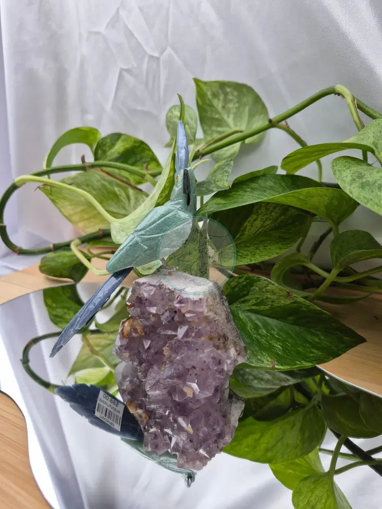 GREEN AVENTURINE PARROT ON AMETHYST BASE