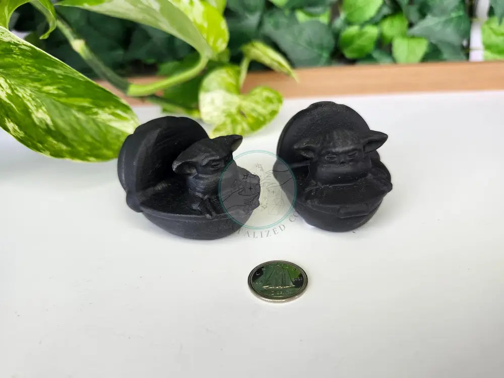 GROGU IN HOVERING PRAM BLACK OBSIDIAN CARVING - CARVING