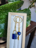 LAPIS LAZULI LOCK AND KEY KEYCHAIN SET