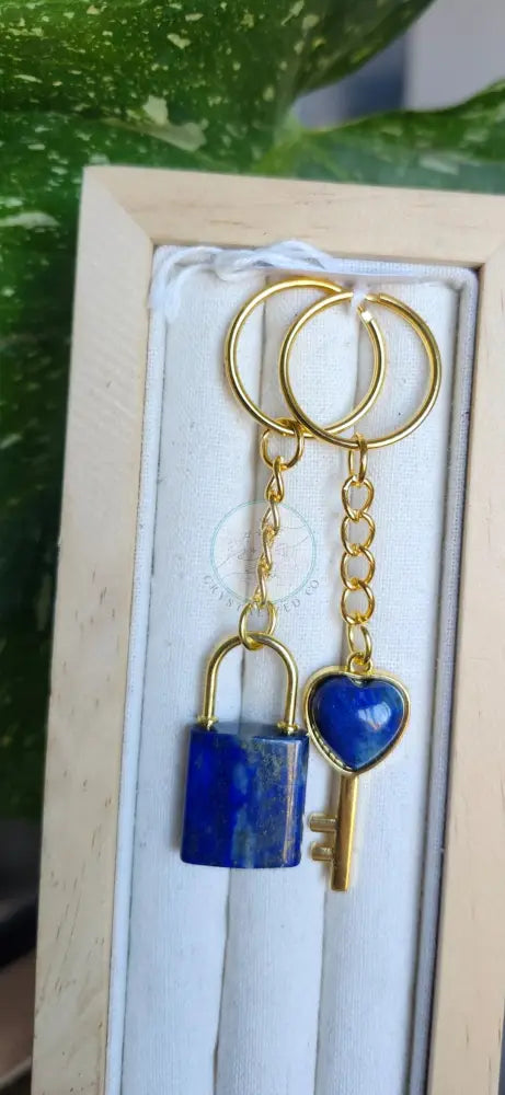 LAPIS LAZULI LOCK AND KEY KEYCHAIN SET