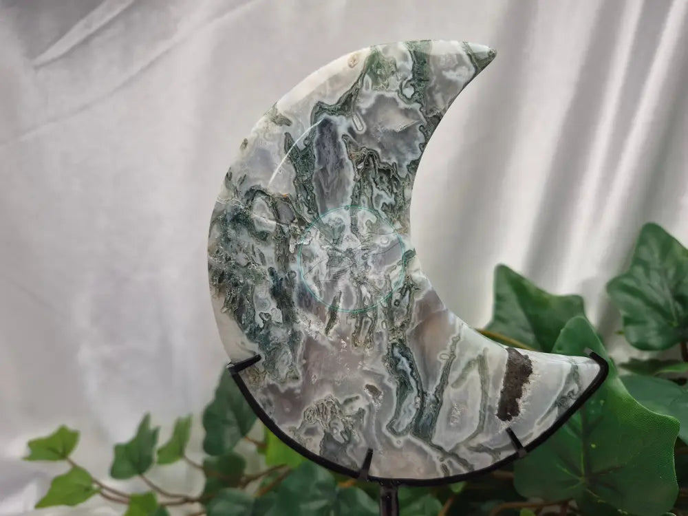 MOSS AGATE MOON W/STAND