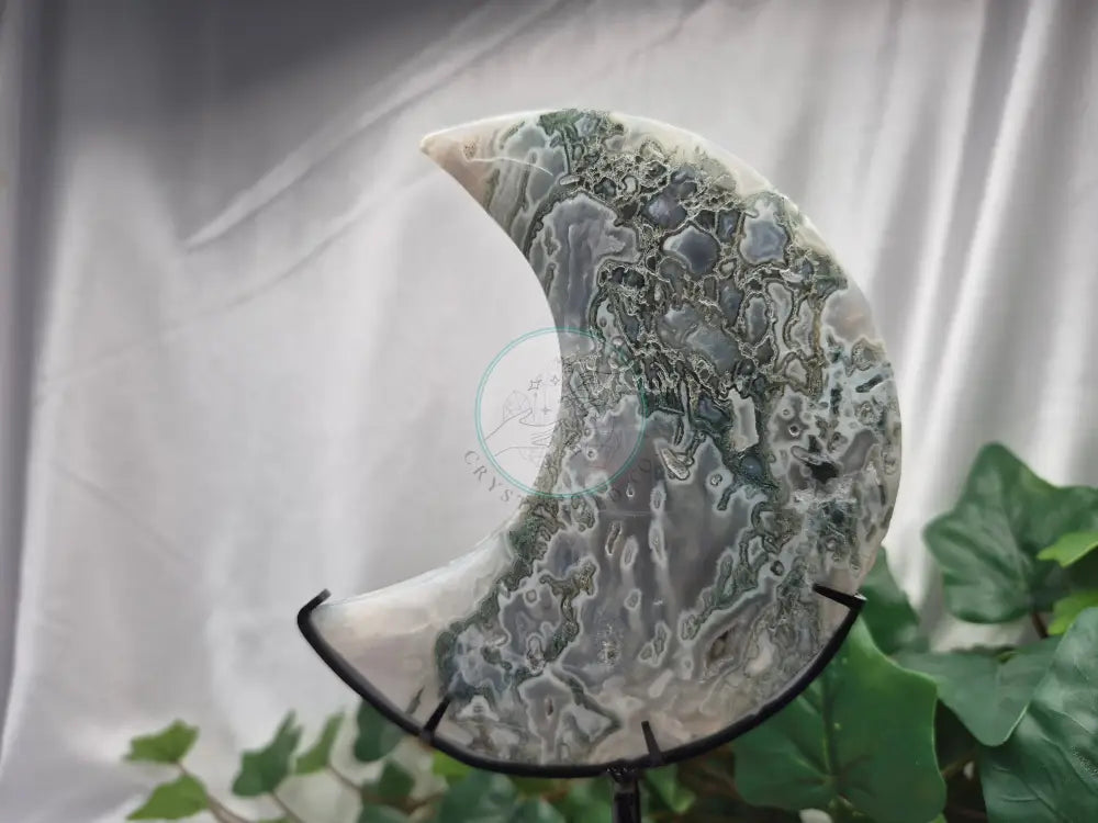 MOSS AGATE MOON W/STAND