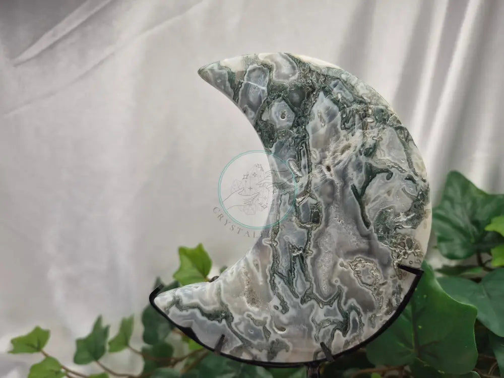 MOSS AGATE MOON W/STAND