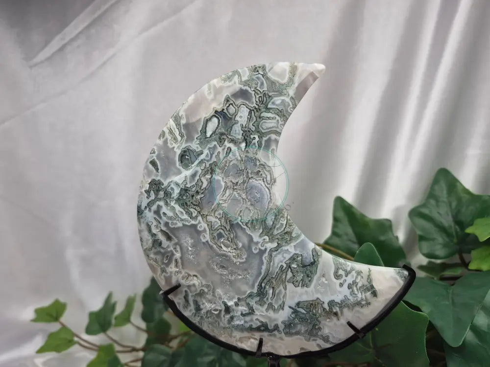 MOSS AGATE MOON W/STAND