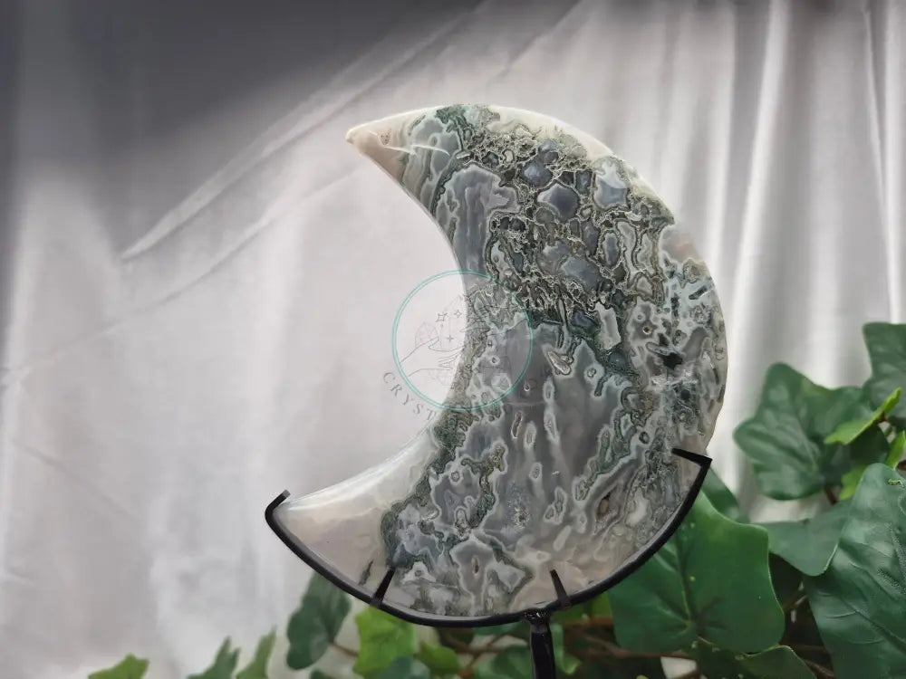 MOSS AGATE MOON W/STAND