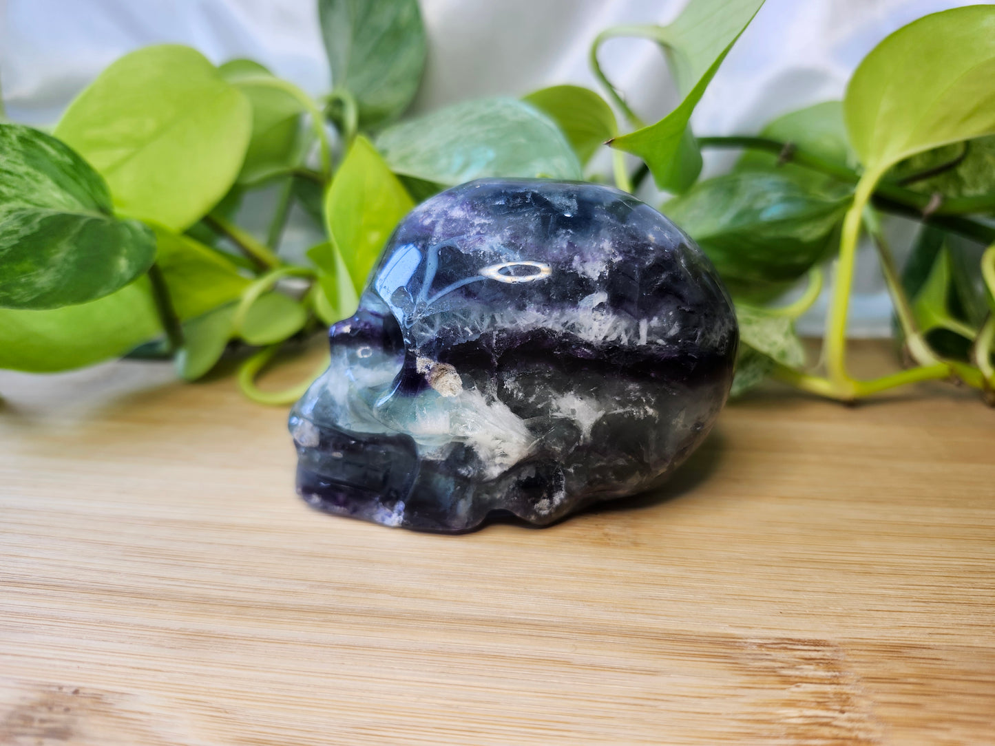 FEATHER FLUORITE SKULL