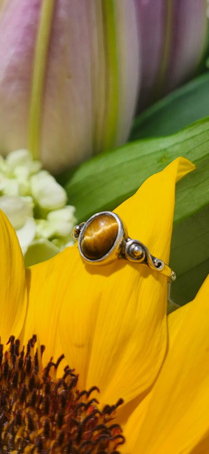 S6.25 TIGER'S EYE RING .925 STERLING SILVER