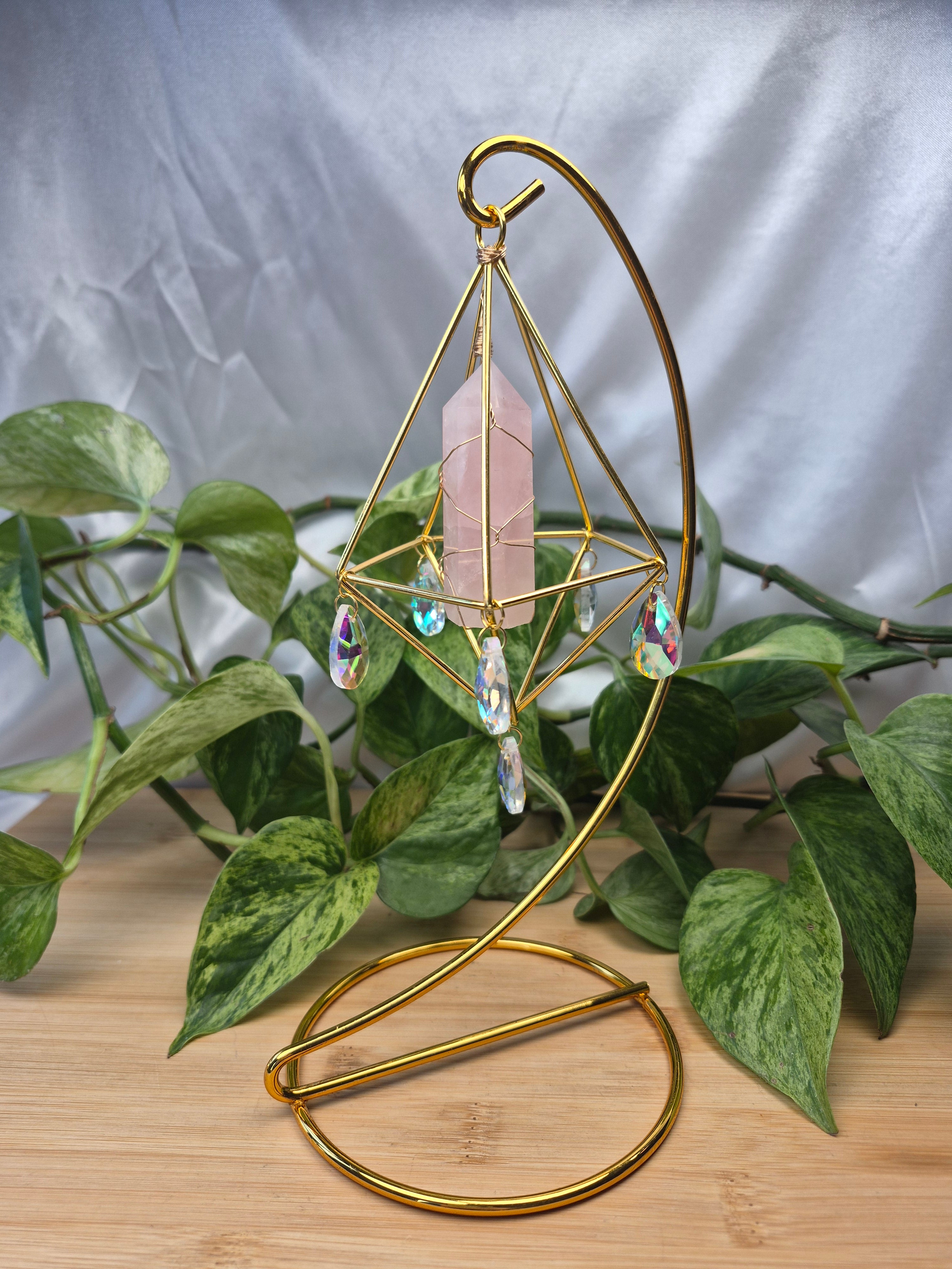ROSE QUARTZ TOWER WITH HANGING STAND