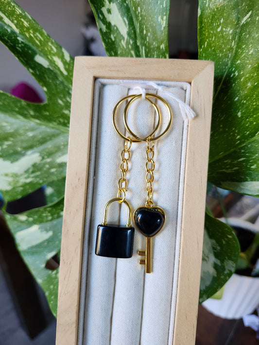 TIGERS EYE LOCK AND KEY KEYCHAIN SET