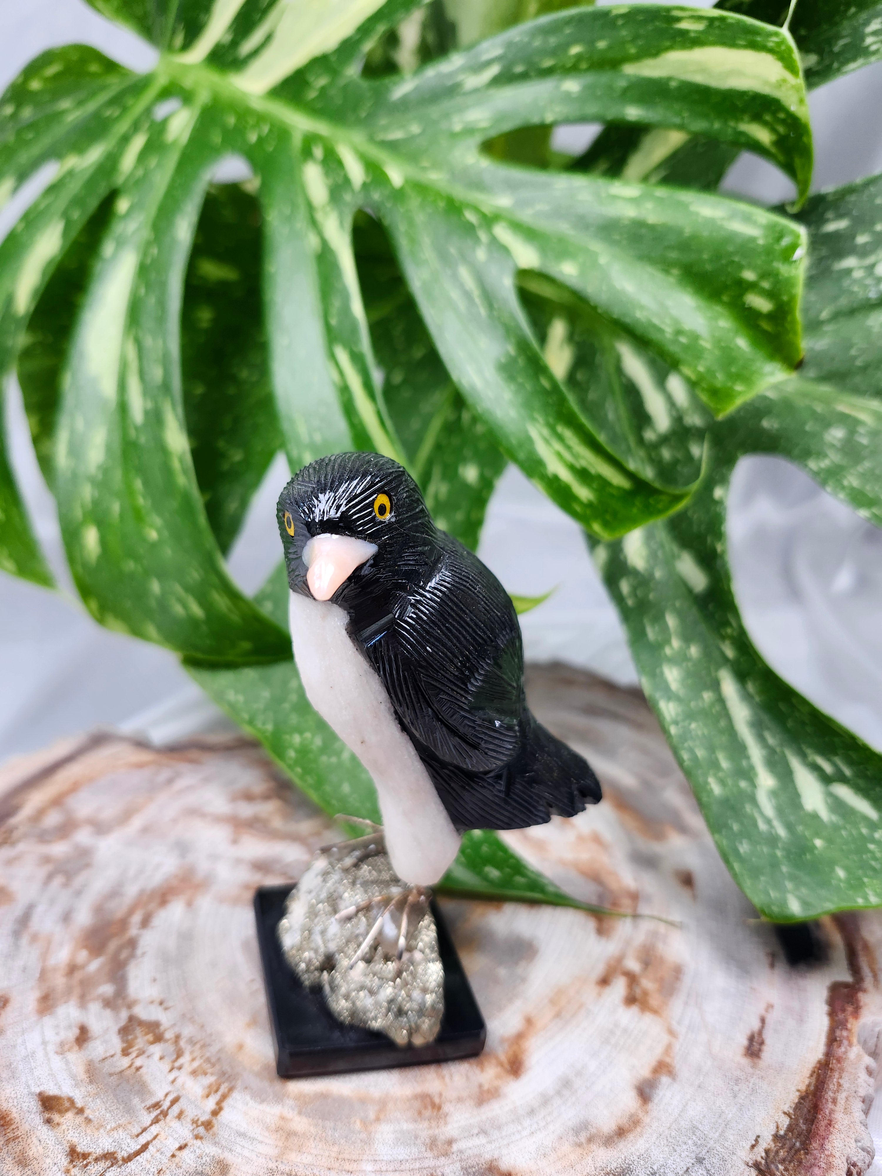 ONYX PENGUIN ON PYRITE STAND