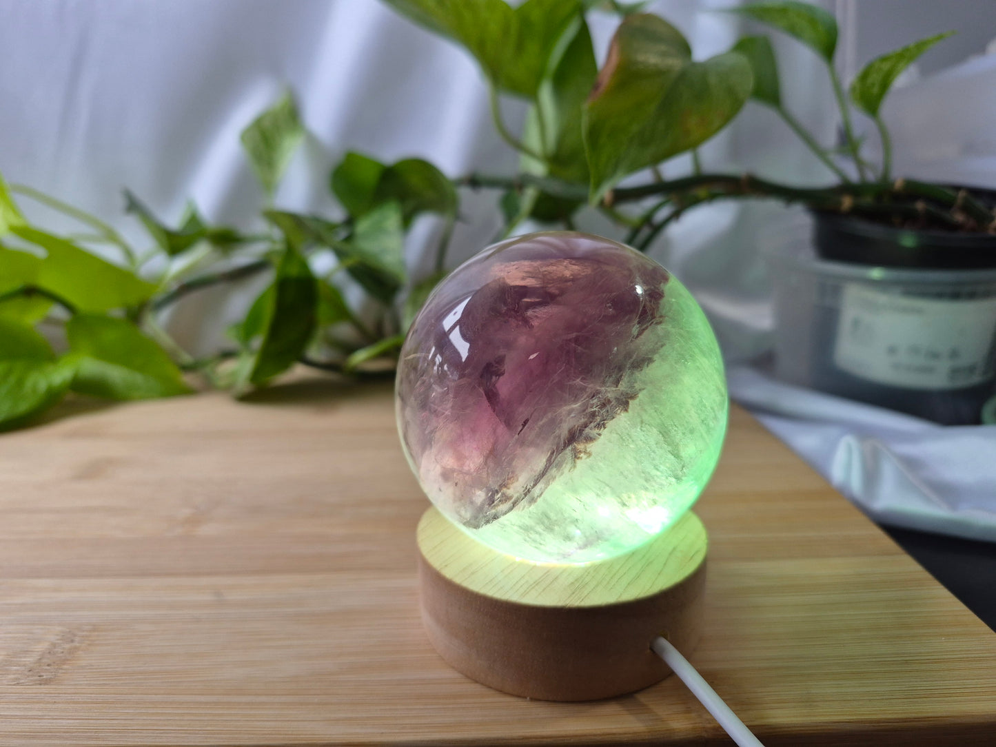 FLUORITE SPHERE W/LIGHT STAND