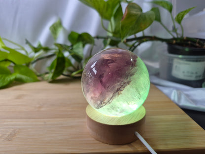 FLUORITE SPHERE W/LIGHT STAND