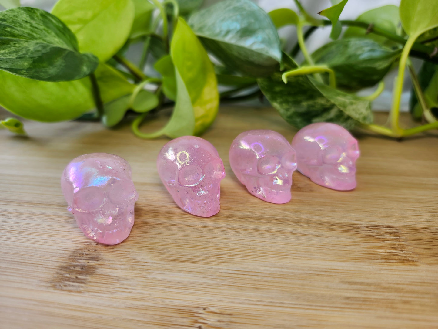 PINK AURA QUARTZ SKULL