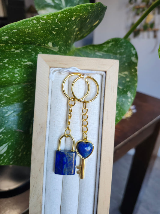 LAPIS LAZULI LOCK AND KEY KEYCHAIN SET
