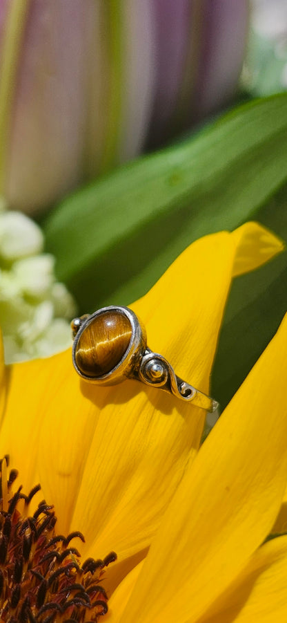 S6.25 TIGER'S EYE RING .925 STERLING SILVER