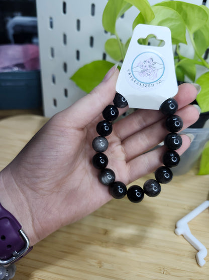 13mm SILVER SHEEN OBSIDIAN BRACELET