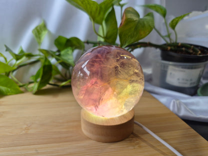 FLUORITE SPHERE W/LIGHT BASE
