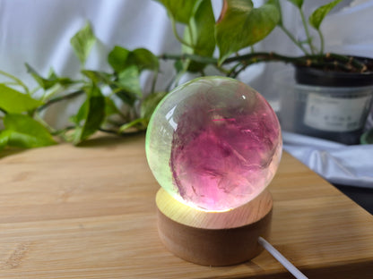 FLUORITE SPHERE W/LIGHT STAND