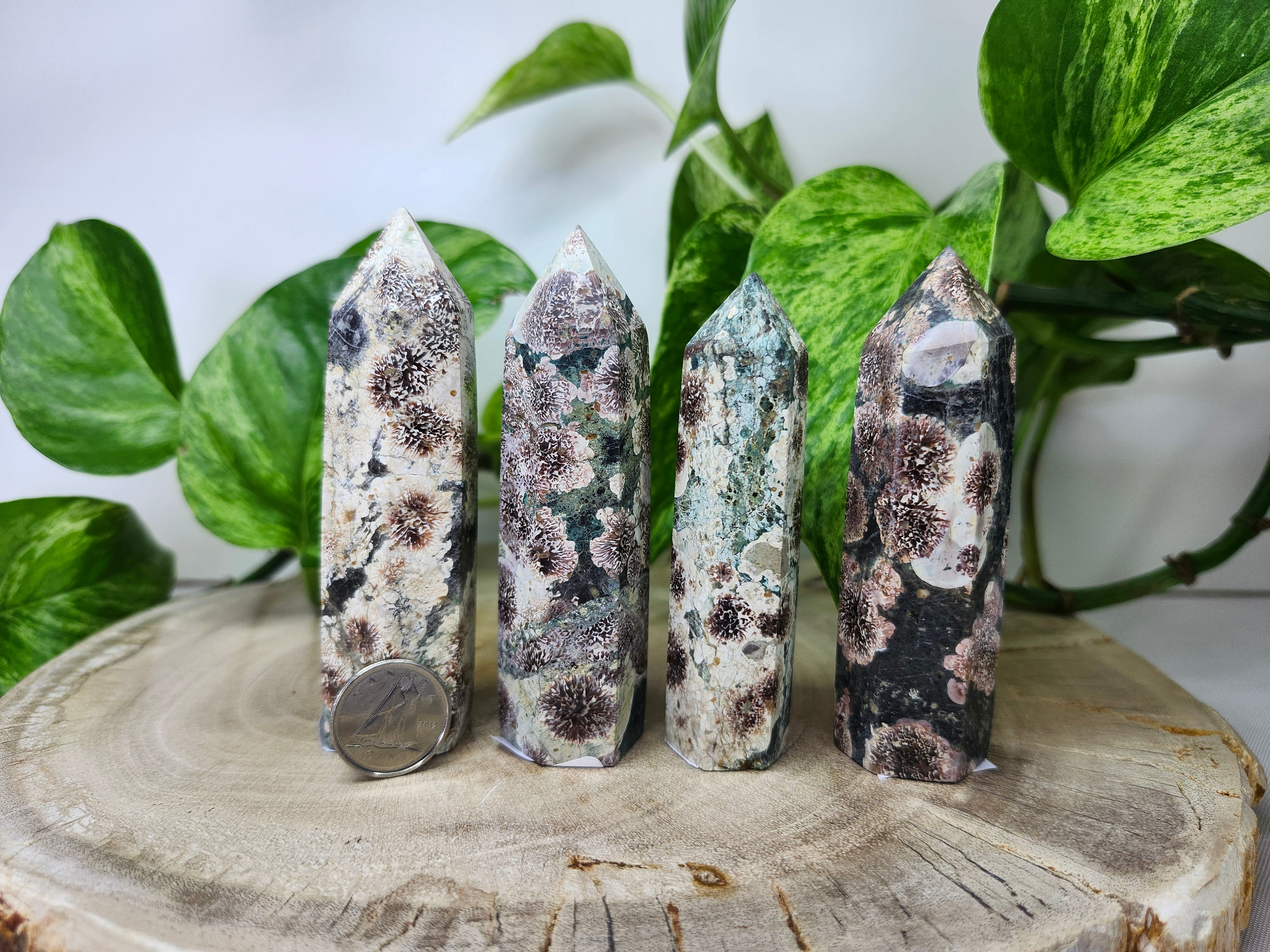 GREEN CHERRY BLOSSOM AGATE TOWER