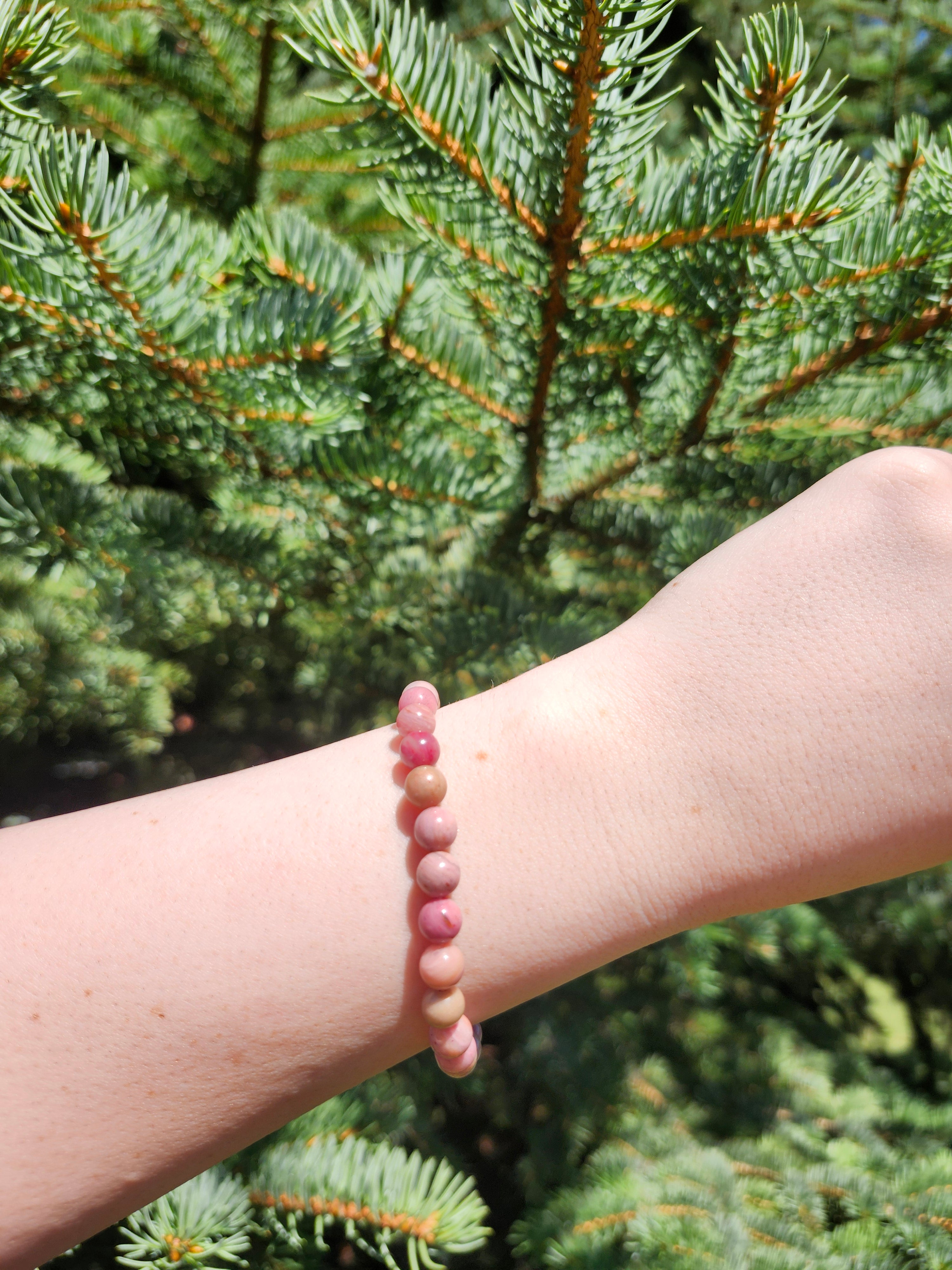 6mm PINK PETRIFIED WOOD BRACELET