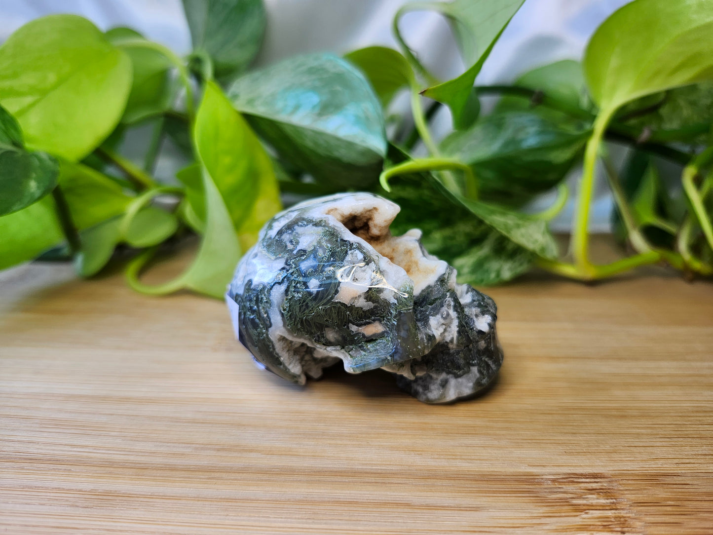 MOSS AGATE SKULL