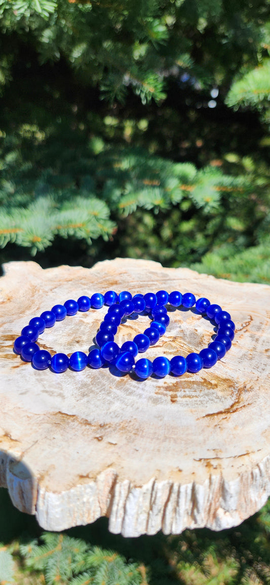 8mm DARK BLUE CAT'S EYE BRACELET