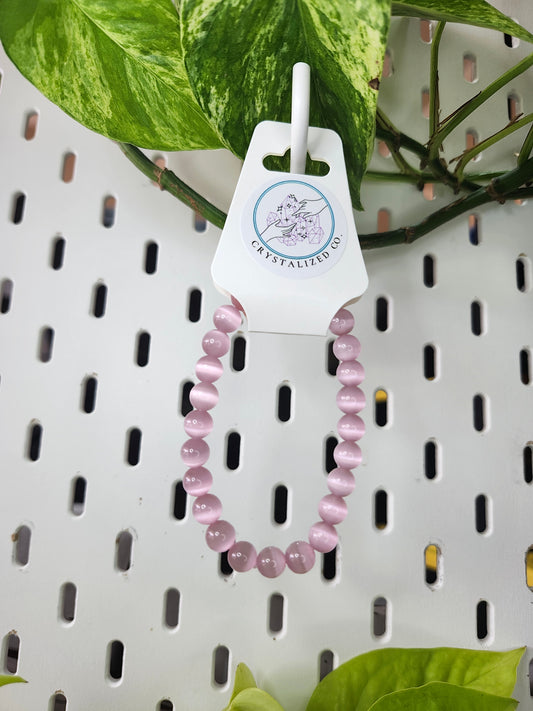 8mm PINK CATS EYE BRACELET