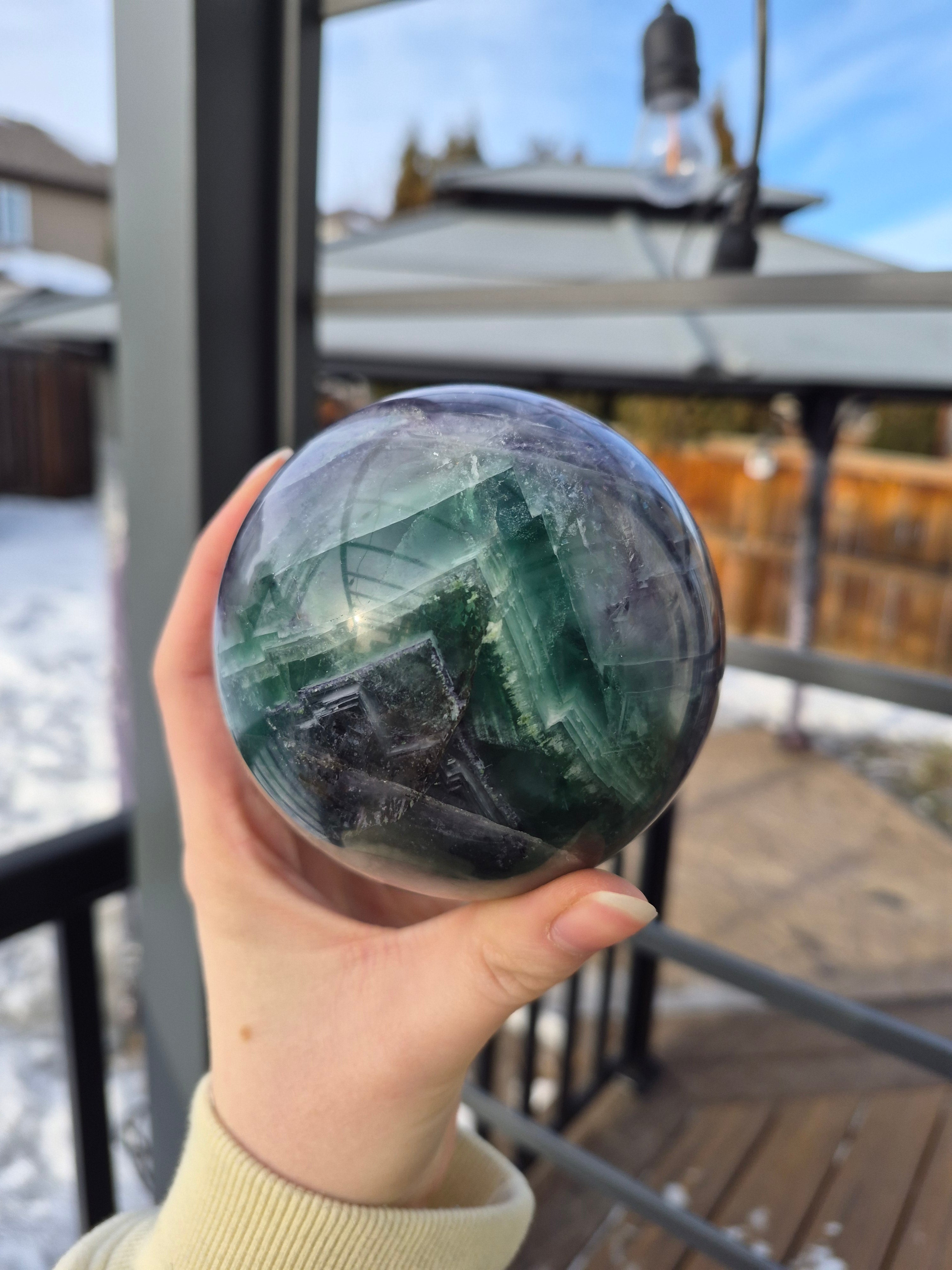 RAINBOW FLUORITE SPHERE WITH STAND