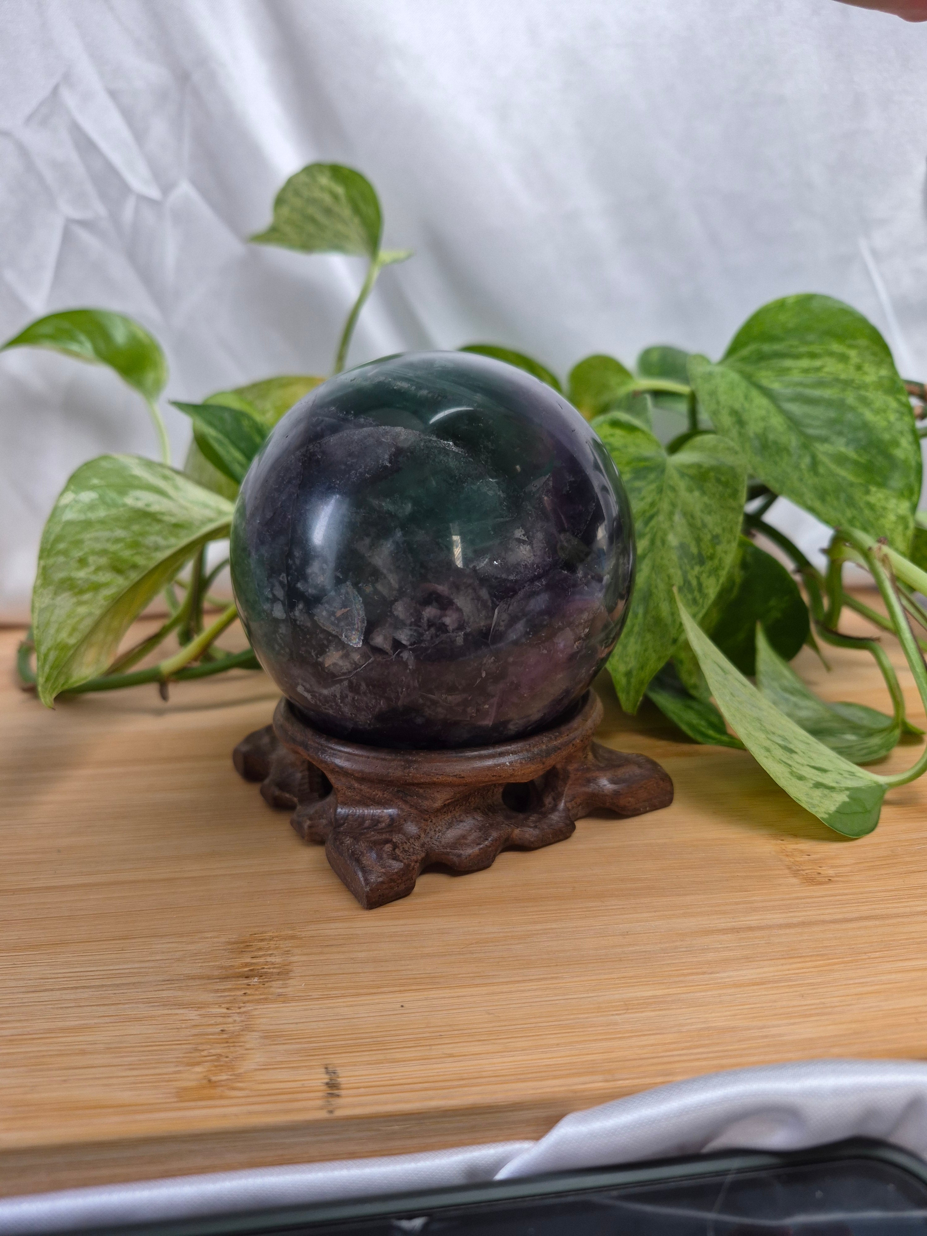 RAINBOW FLUORITE SPHERE WITH STAND
